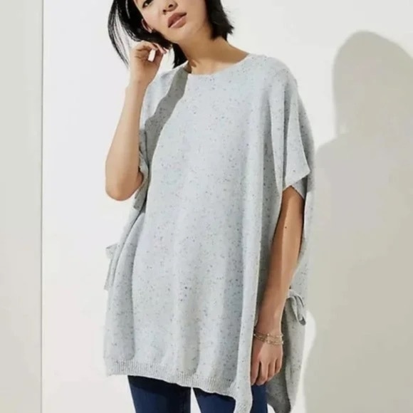 NWT LOFT Blue Confetti Flecked Tie Side Oversized (XS/S) Poncho - Picture 5 of 7